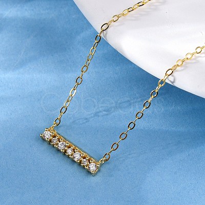 925 Sterling Silver Micro Pave Clear Cubic Zirconia Rectangle Pendant Necklaces for Women NJEW-D316-02G-1