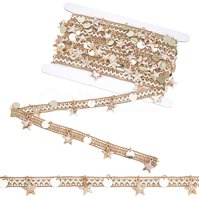 5 Yards Polyester Thread & Plastic Shell Beaded Trim Ribbon OCOR-PH0007-74A-1