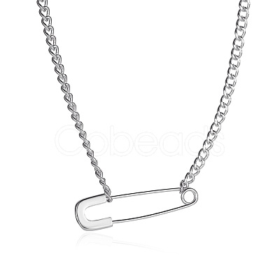 Alloy Safety Pin Pendant Necklaces WH-WG6FF23-01-1