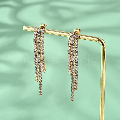 304 Stainless Steel Clear Cubic Zirconia Tassel Stud Earrings EJEW-Z094-01E-G-1