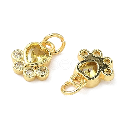 Brass Pave Cubic Zirconia Paw Print Charms KK-I355-17G-03-1