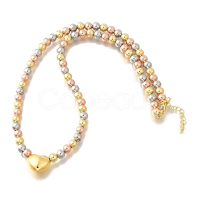 Three-color Brass Heart & Round Beaded Necklaces for Women NJEW-D314-10PG-1