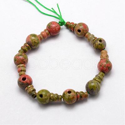 Natural Unakite 3-Hole Guru Bead Strands G-K149-07-1