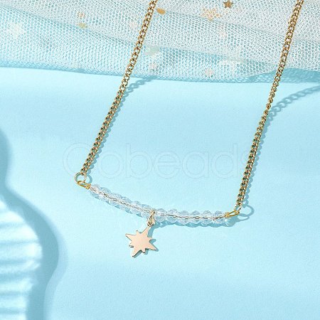 Electroplate Glass Faceted Rondelle Beaded Alloy Pendant 304 Stainless Steel Curb Chain Necklaces for Women NJEW-JN05764-03-1