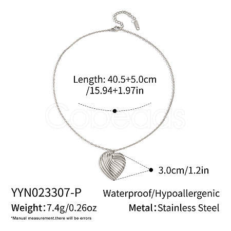 Minimalist 304 Stainless Steel Striped Heart Pendant Necklaces for Women IR3531-2-1