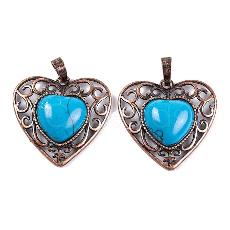 Synthetic Turquoise Peach Love Heart Pendants G-G158-01-09-1