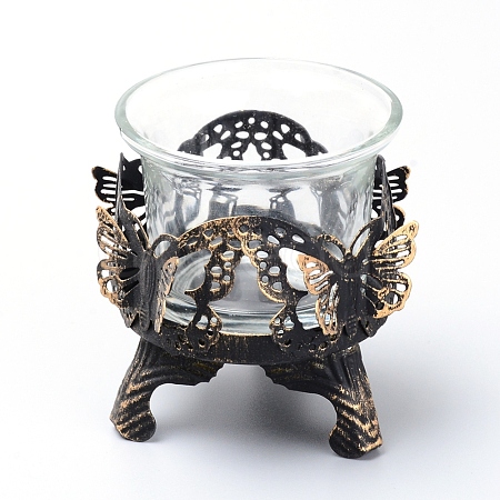 Iron Hollow Butterfly Candle Holder DJEW-WH0033-05AB-1