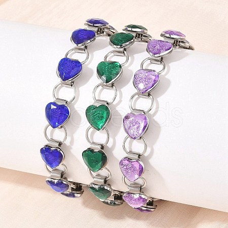 304 Stainless Steel and Glass Link Chain Bracelets for Women GL-T001-01A-1