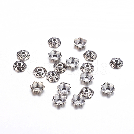 6-Petal Tibetan Style Alloy Flower Bead Caps X-TIBE-S220-AS-NR-1