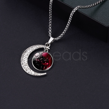 Alloy & Glass Luminous Moon Constellation Pendant Necklaces WG12A0F-08-1