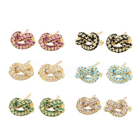 knot Brass Micro Pave Cubic Zirconia Stud Earrings EJEW-C174-01G-1
