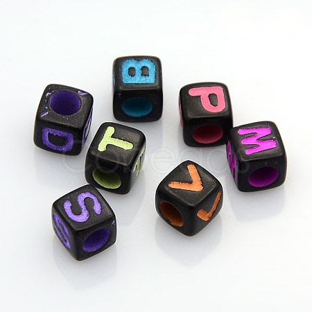 Solid Color Initial Acrylic Beads MACR-Q167-6x6mm-M-1