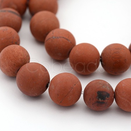 Frosted Grade A Natural Red Jasper Round Bead Strands G-M272-17-6mm-1