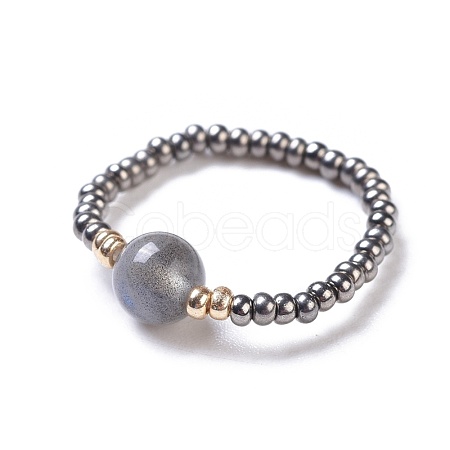 Natural Labradorite Stretch Rings RJEW-JR00255-04-1