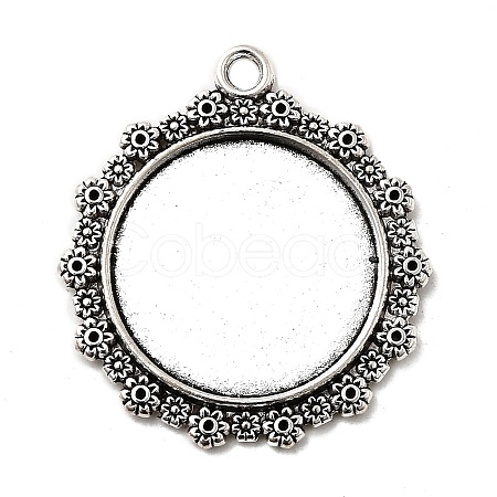 Tibetan Style Alloy Flat Round Pendant Cabochon Settings TIBEP-5353-AS-LF-1