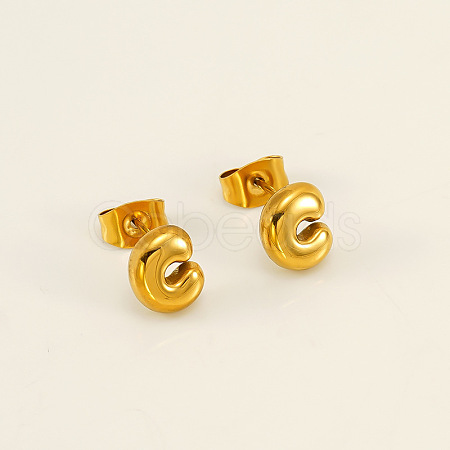 Chunk Letter 304 Stainless Steel Stud Earrings for Women LS-EJEW-G386-01C-G-1