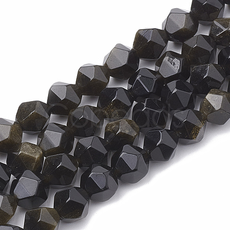 Natural Golden Sheen Obsidian Beads Strands G-S332-8mm-012-1