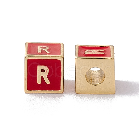 Rack Plating Brass Enamel Beads KK-B060-04G-03R-1