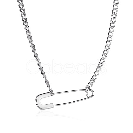 Alloy Safety Pin Pendant Necklaces WH-WG6FF23-01-1