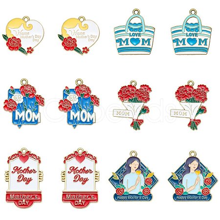 30Pcs 6 Styles Mother's Day Alloy Enamel Pendants ENAM-SZ0003-47-1