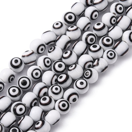 Handmade Evil Eye Lampwork Round Bead Strands LAMP-L055-8mm-09-1