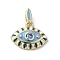 Brass Enamel Charms, with Glass, Real 18K Gold Plated, Eye Charm, Teal, 11.5x15x3.8mm, Hole: 4.5x1.5mm