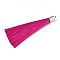 Fiber Tassel Big Pendant Decorations, with Platinum Plated Brass Finding, Fuchsia, 70~73x7~25mm, Hole: 1.8mm