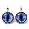 Dragon Eye Glass Leverback Earrings with Brass Earring Pins, Royal Blue, 29mm