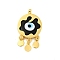 Rack Plating Handmade Evil Eye Lampwork Pendants, with Brass Findings, Long-Lasting Plated, Flat Round, Golden, Black, 35~35.5x20x5.5mm, Hole: 3mm