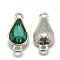 Alloy Glass Links connectors, teardrop, Platinum, Sea Green, 21x10x5~6mm, Hole: 2mm