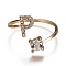 Alloy Cuff Rings, Open Rings, with Crystal Rhinestone, Golden, Letter.P, US Size 7 1/4(17.5mm)