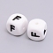 Silicone Beads, Cube with Letter.F, White, 12x12x12mm, Hole: 2mm