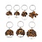 Natural Tiger Eye Chip & Alloy Tree of Life Pendant Keychain, with Iron Split Key Rings, 5.9~6.8cm