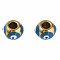 201 Stainless Steel Enamel Beads, Round with Evil Eye, Golden, Steel Blue, 8.5x8.5x6mm, Hole: 3mm