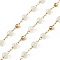 Dyed Natural Jade Round Beaded Chain, with Golden 304 Stainless Steel Satellite Chains, Unwelded, with Spool, Beige, 2.5x1x0.3mm, 5x4mm, 3mm, about 32.81 Feet(10m)/Roll