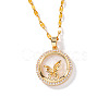 Brass Clear Cubic Zirconia Flat Round Butterfly Pendant Dapped Chain Necklaces for Women LS-WA9125-5
