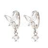 Butterfly Platinum Brass Dangle Hoop Earrings EJEW-L270-11P-01-1