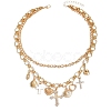 Alloy Crystal Rhinestone and Enamel Cross Heart Multi-Charm Double Layer Necklaces for Women WGEBEB6-01-6