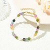Natural Multicolor Tourmaline & Brass Beaded Bracelets for Women BJEW-JB13959-1