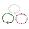 3Pcs 3 Styles Polymer Clay & Glass Beaded Stretch Bracelet Sets BJEW-JB10676-4