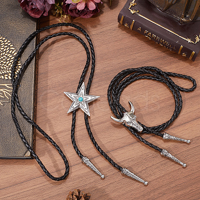 2Pcs 2 Styles Adjustable Vintage PU Leather Bolo Tie NJEW-GF0001-13AS-1