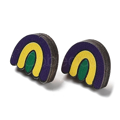 Printing Wood Stud Earrings for Women EJEW-B028-07-1