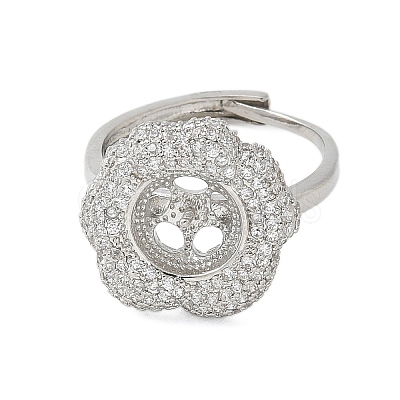 Flower Brass Micro Pave Cubic Zirconia Adjustable Ring Settings KK-K297-03P-1