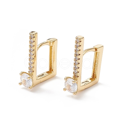Cubic Zirconia Rectangle Hoop Earrings EJEW-B014-14G-1