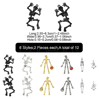 12Pcs 6 Styles Halloween Alloy Pendants Sets FIND-YW0006-25-1