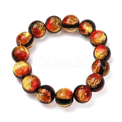 14MM Luminous Handmade Foil Glass Round Beaded Stretch Bracelets LA-CBA41F9-01A-1