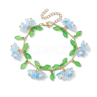 Flower Glass & Acrylic Charm Bracelets BJEW-JB10443-1
