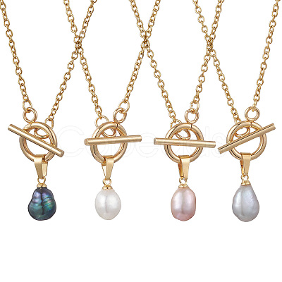 Natural Pearl Potato Pendant 304 Stainless Steel Cable Chain OT Necklaces NJEW-JN05951-1