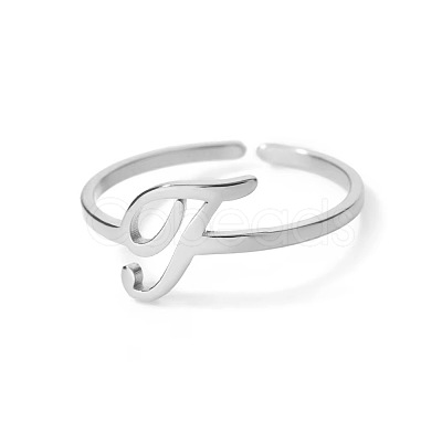 Adjustable 201 Stainless Steel Letter Open Cuff Rings for Women FS-WG61269-46-1