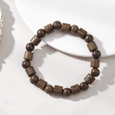 Natural Wenge Wood Beaded Stretch Bracelets for Women Men BJEW-JB13486-1
